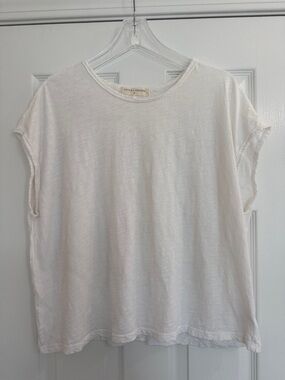 Stitch + Feather White Slub Cotton Relaxed Tee